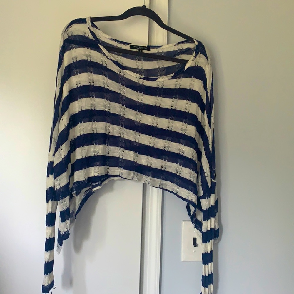 Navy and white striped long sleeve top